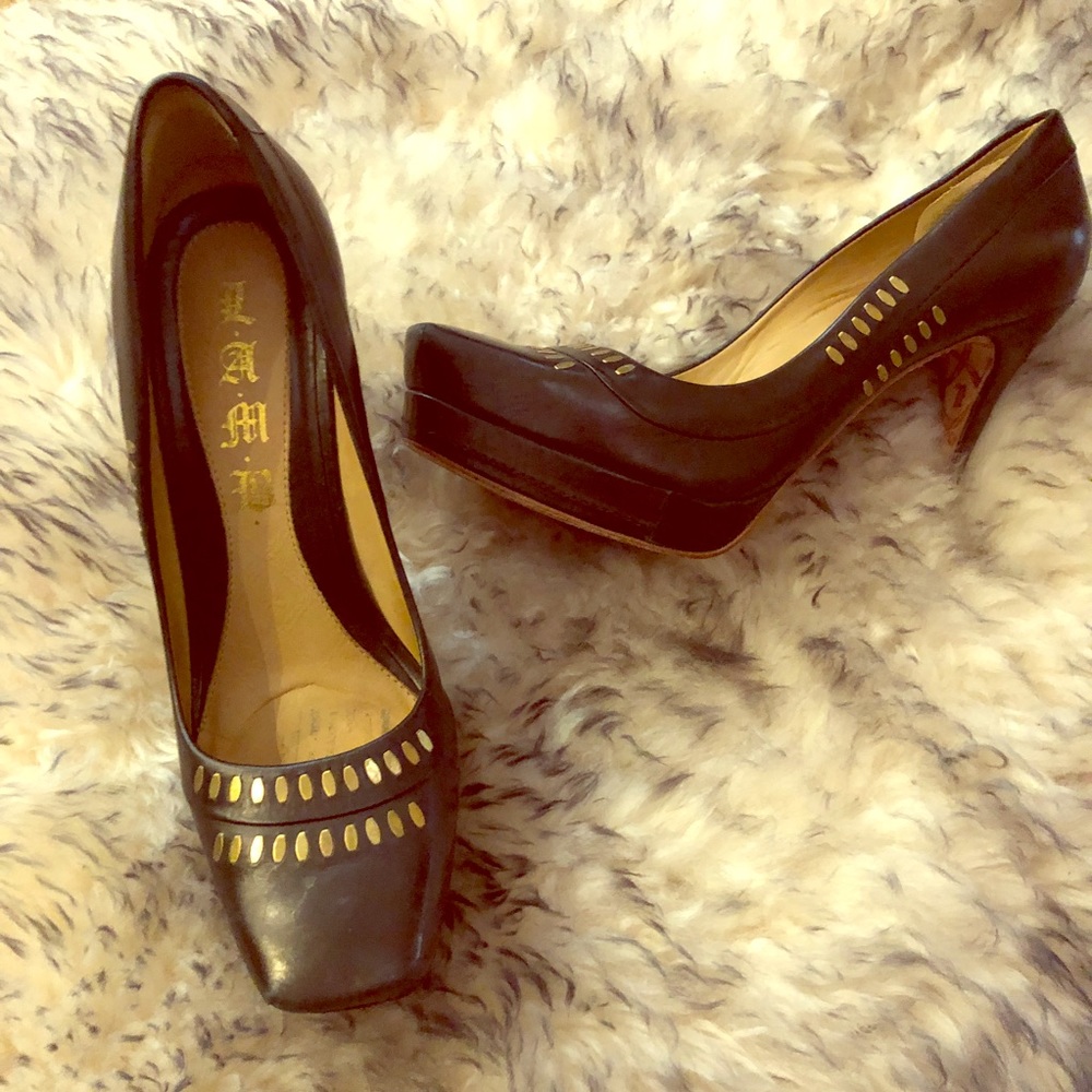 L.A.M.B Black Jona Grylea Leather Stilettos